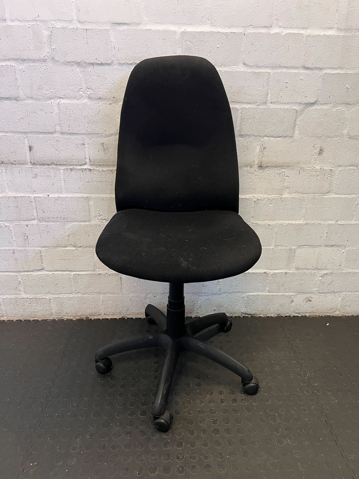 Comfortable Black Fabric Office Chair with Minor Wear