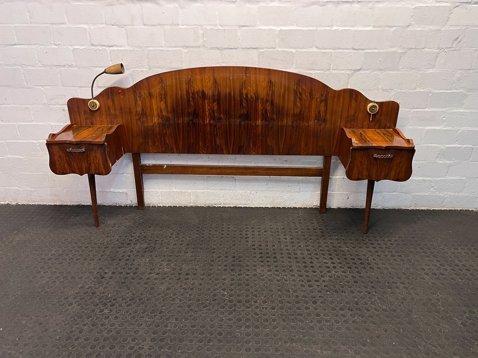 Elegant Vintage Mahogany Wooden Headboard with Shelves and Lamp - REDUCED