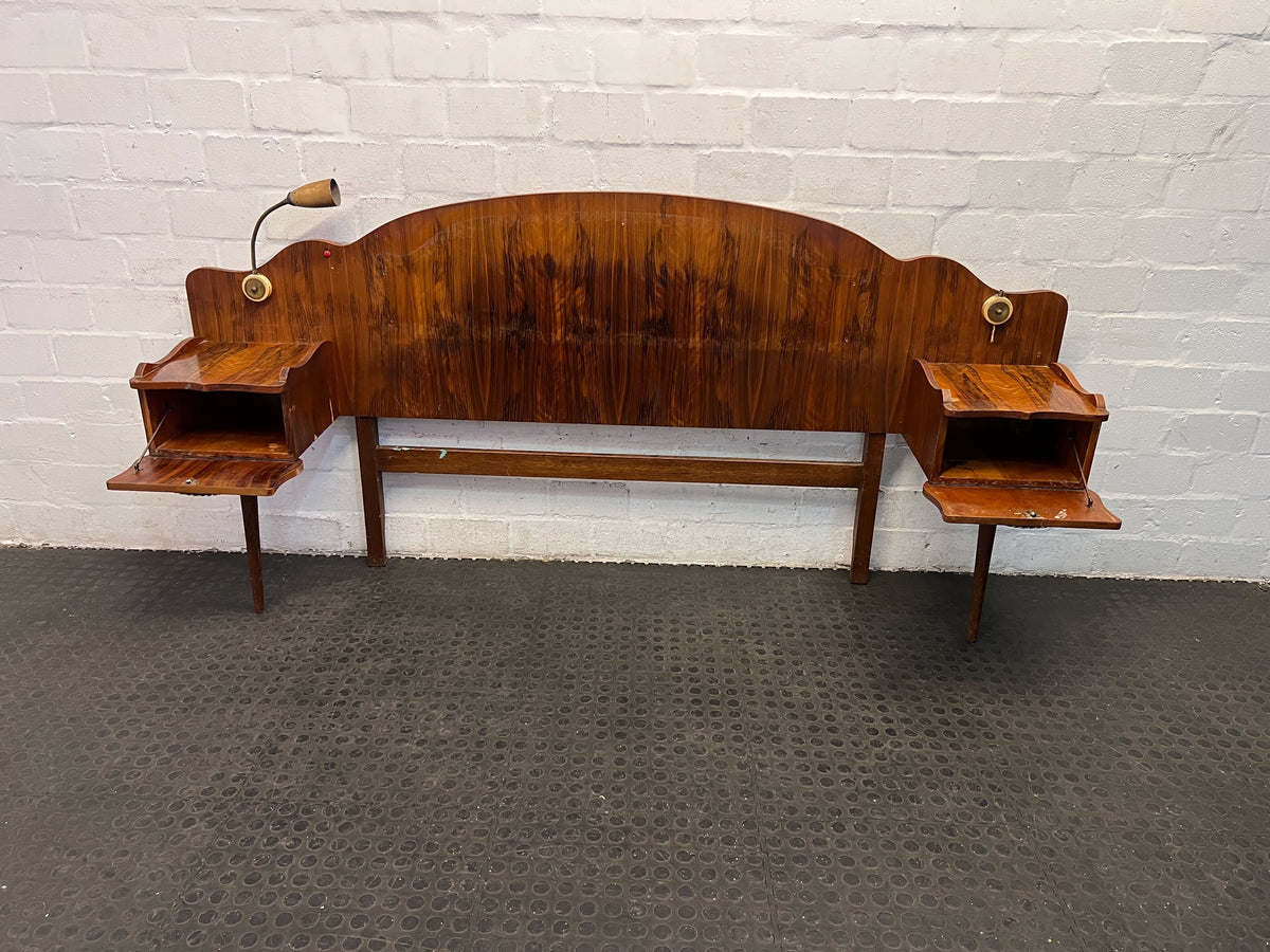 Elegant Vintage Mahogany Wooden Headboard with Shelves and Lamp - REDUCED