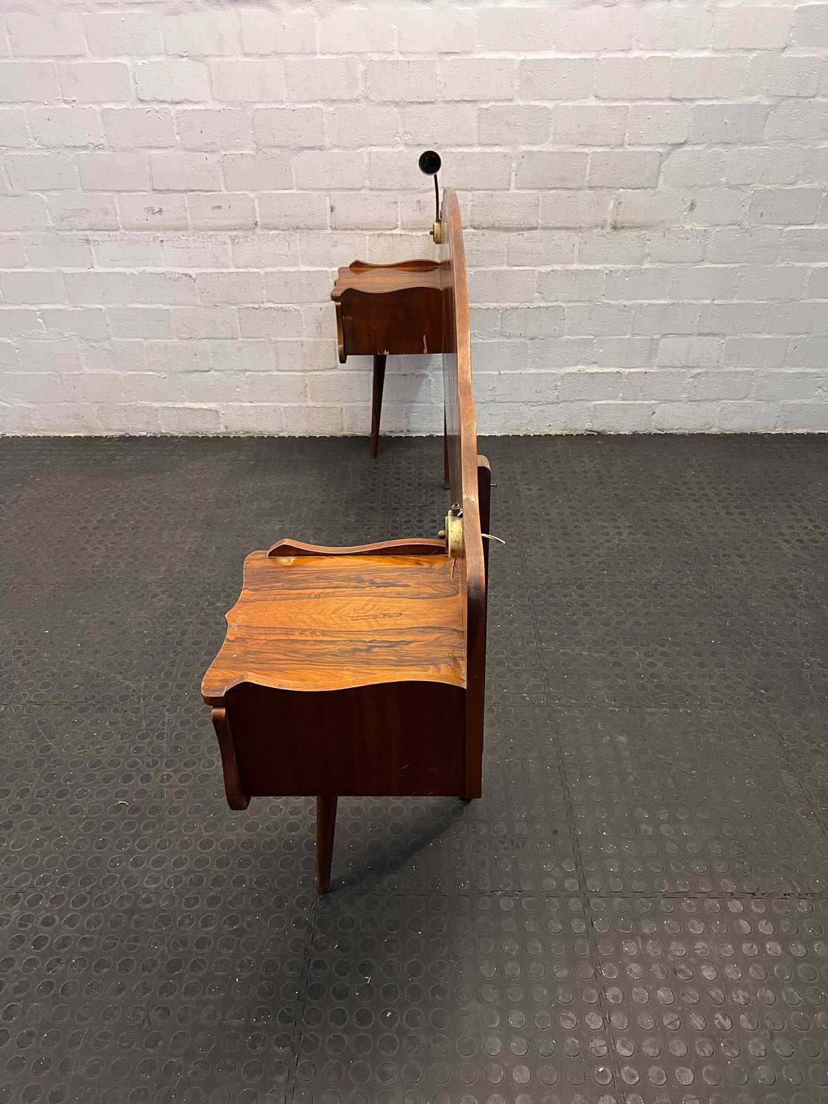 Elegant Vintage Mahogany Wooden Headboard with Shelves and Lamp - REDUCED