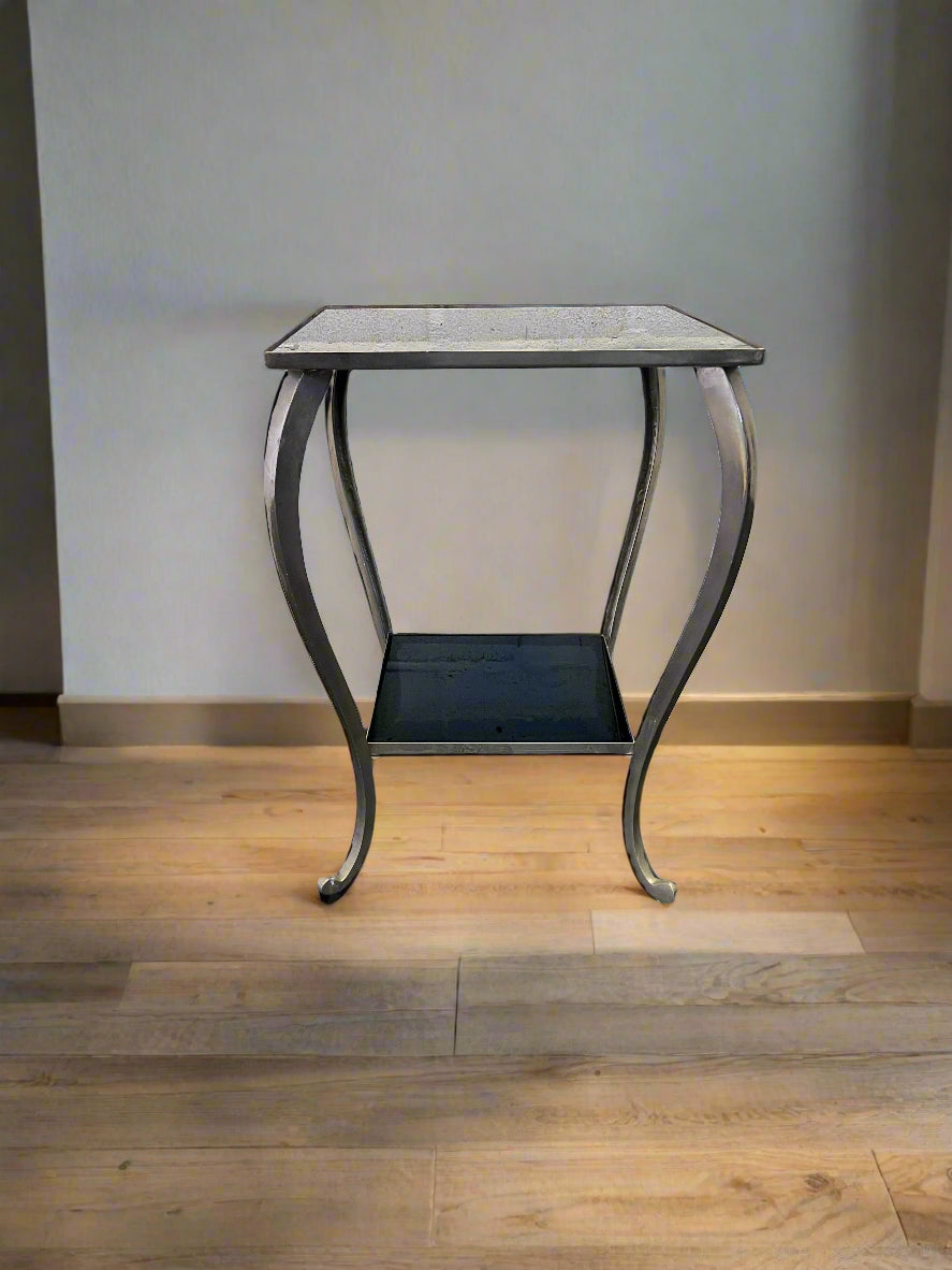 Elegant Black Glass Top Side Table with Metal Legs