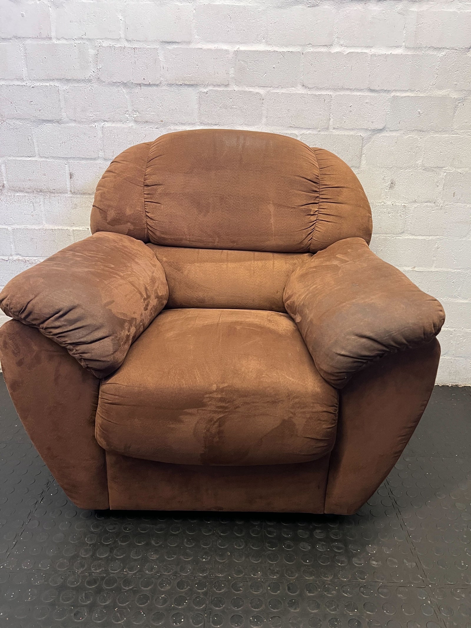 Cozy Brown Fabric Armchair with Minor Wear