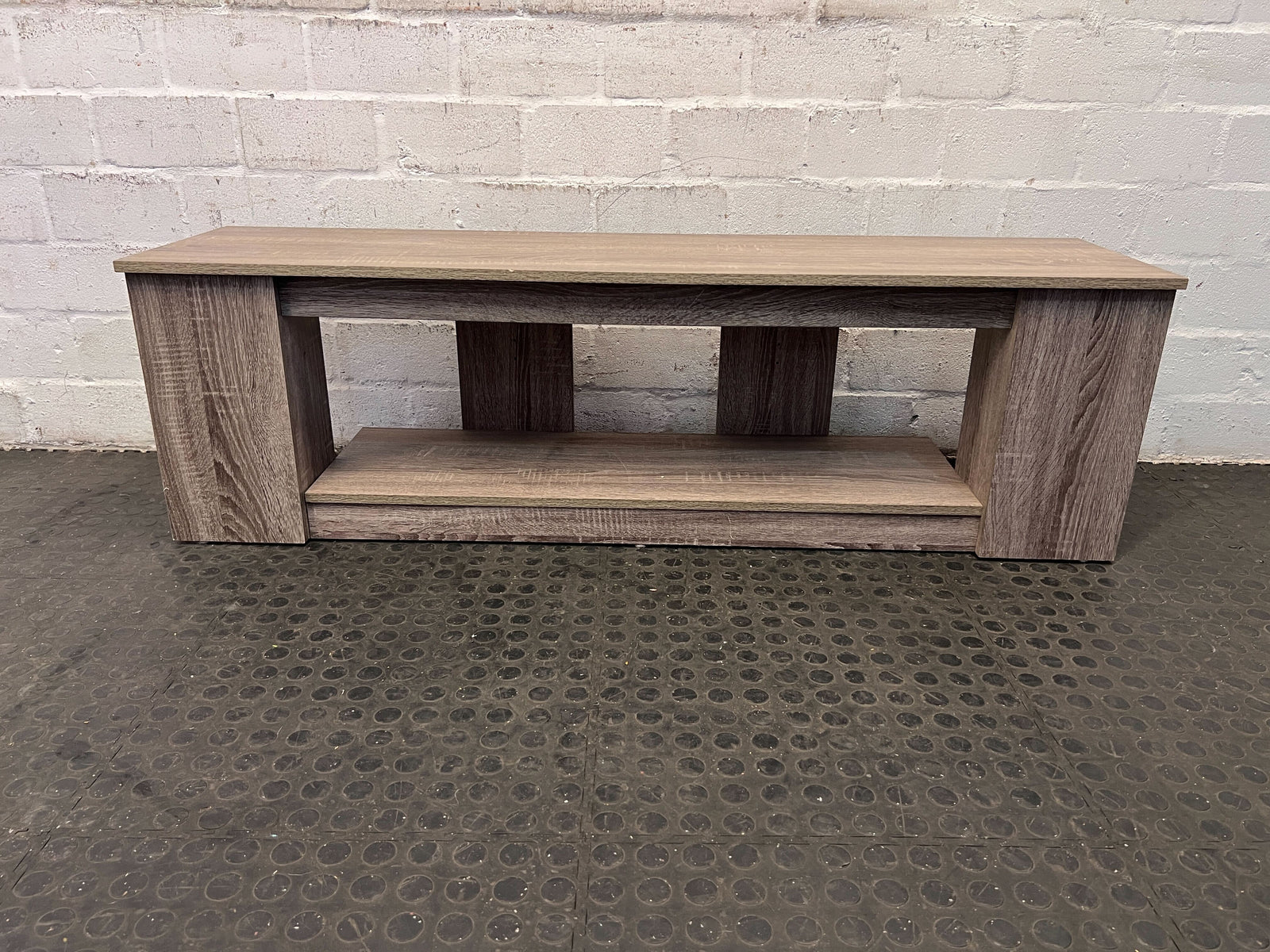 Modern Grey Wood Coffee Table with Open Storage Shelf
