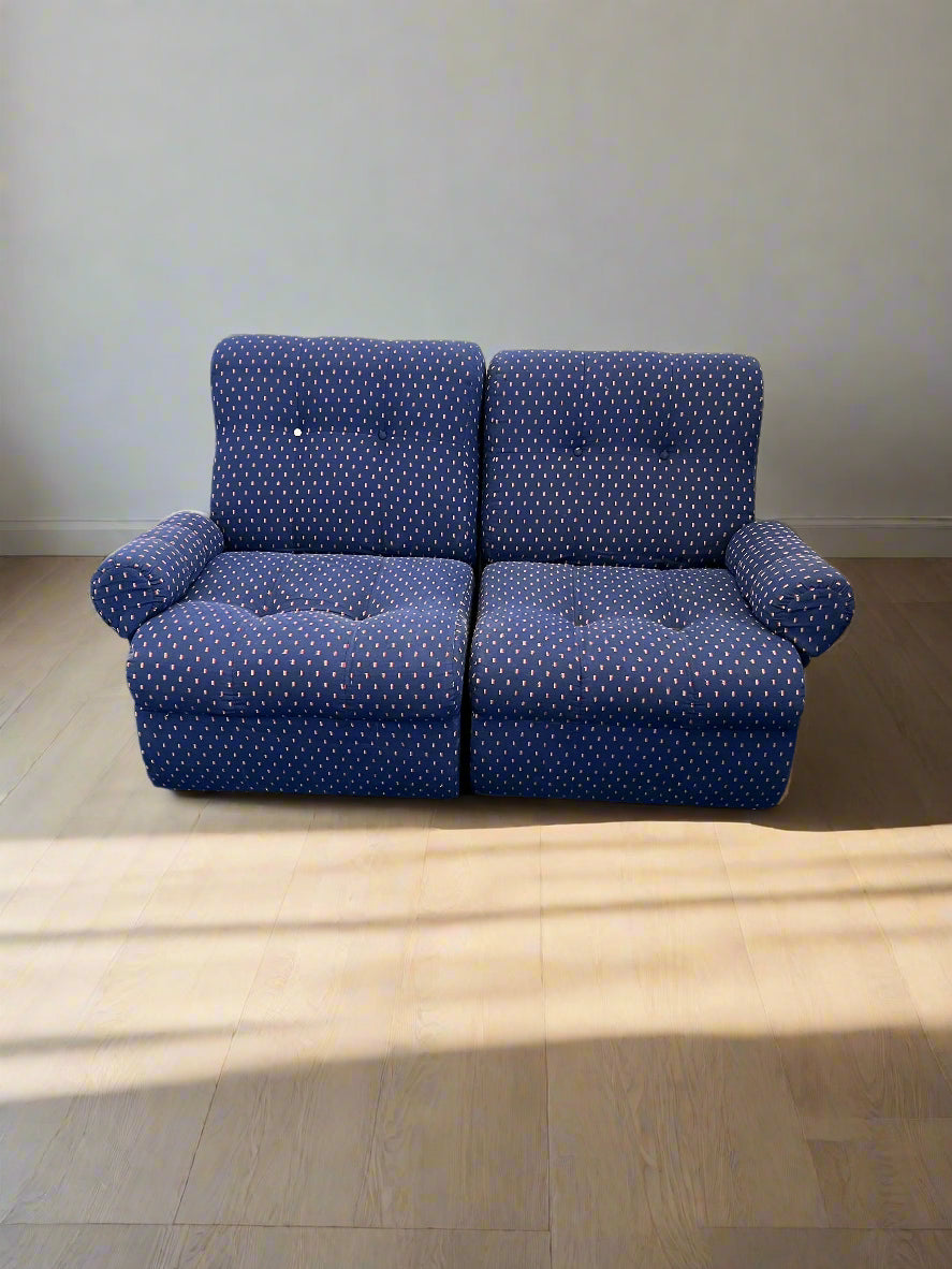 Cozy Blue Patterned Loveseat Sofa with Minor Wear