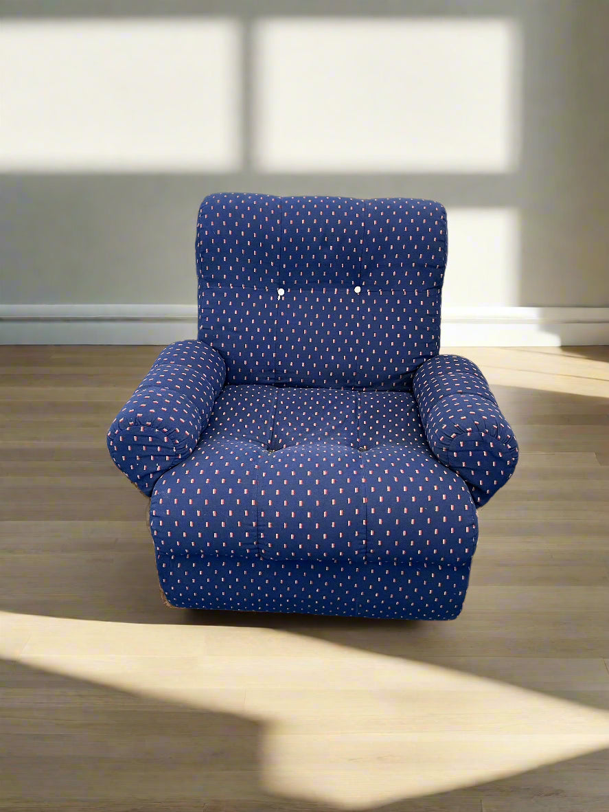 Cozy Blue Polka Dot Armchair with Minor Wear