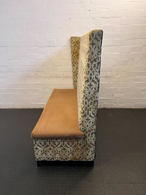 Vintage Gold Patterned Settee with Brown Velvet Cushion - REDUCED