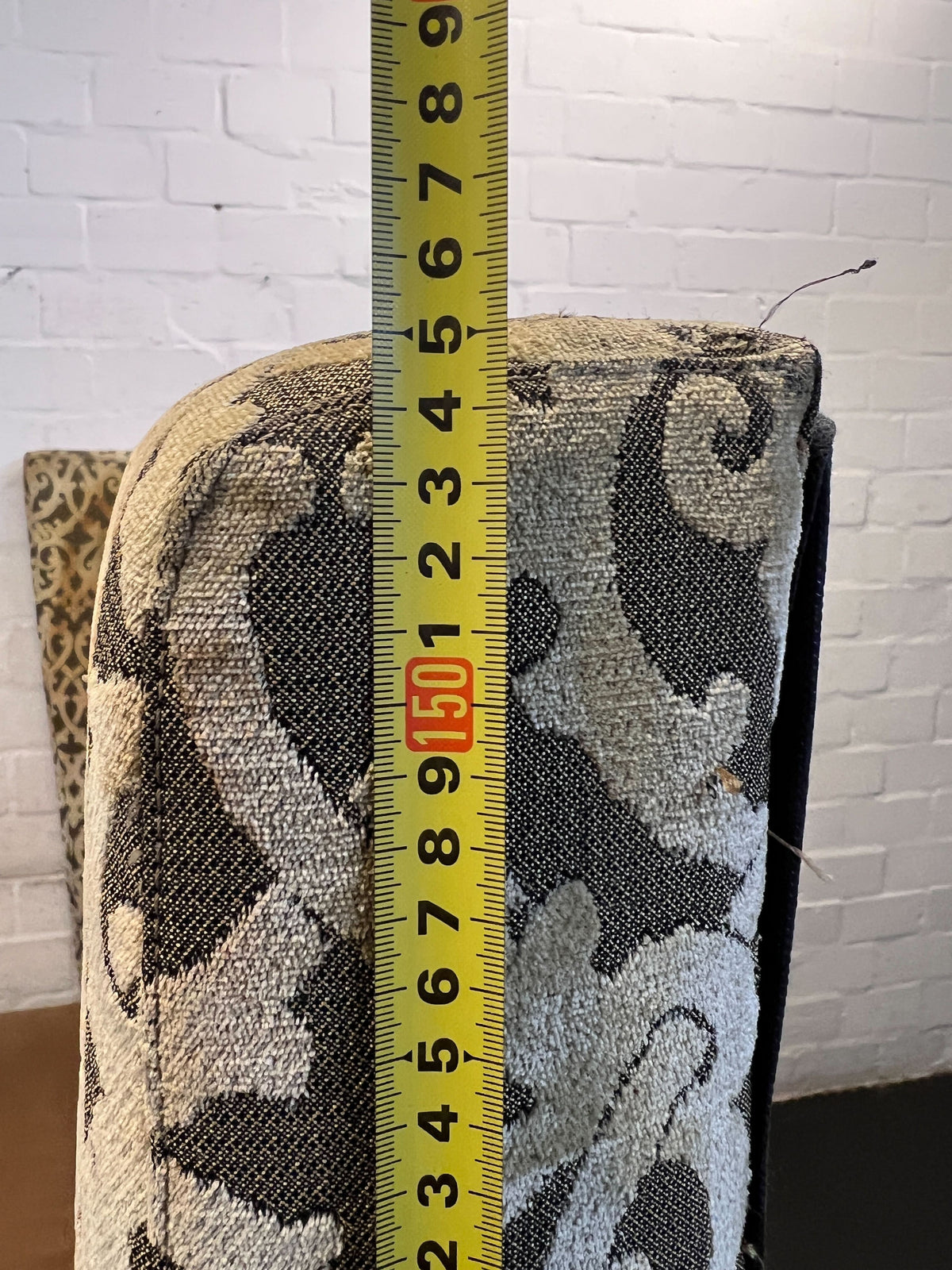 Vintage Gold Patterned Settee with Brown Velvet Cushion - REDUCED