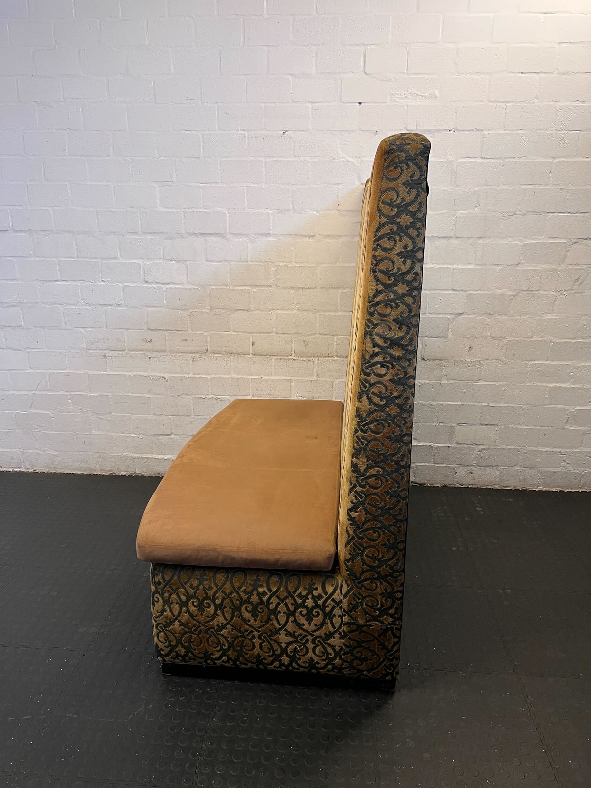 Elegant Vintage Upholstered Sofa in Gold and Brown with Minor Wear - REDUCED