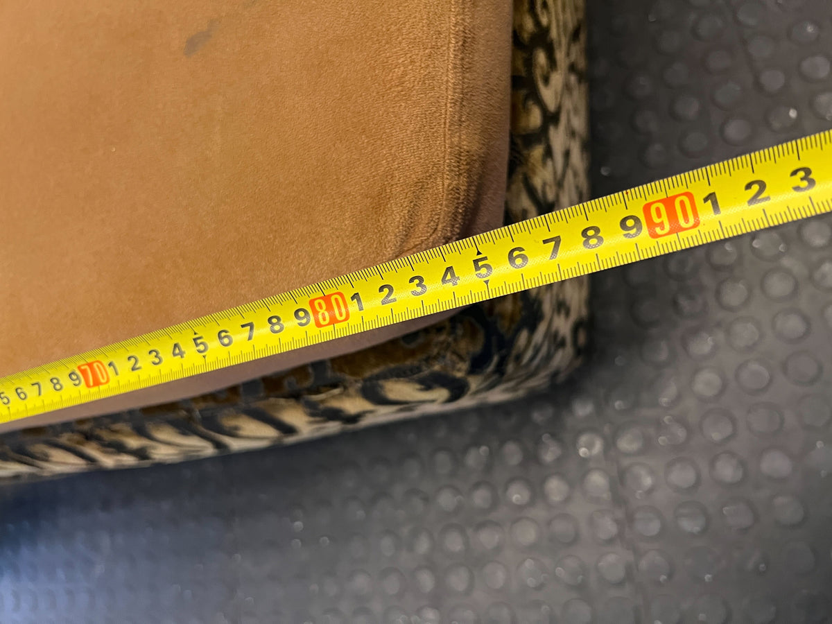 Elegant Vintage Upholstered Sofa in Gold and Brown with Minor Wear - REDUCED