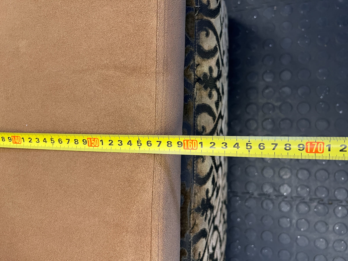 Elegant Vintage Upholstered Sofa in Gold and Brown with Minor Wear - REDUCED