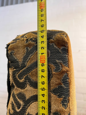 Elegant Vintage Upholstered Sofa in Gold and Brown with Minor Wear - REDUCED