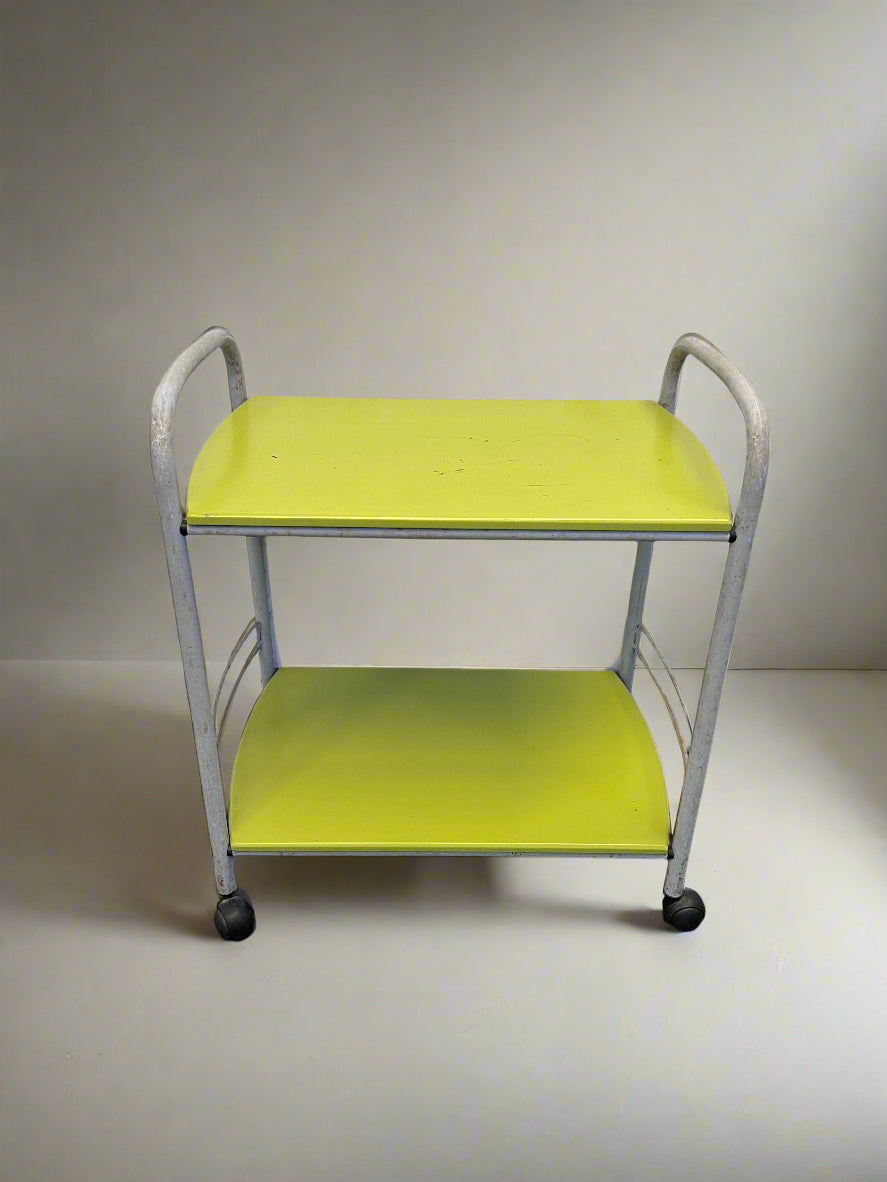 Bright Green Metal Rolling Cart with Minor Scratches