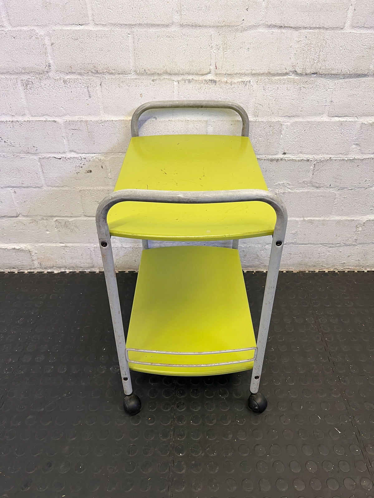 Bright Green Metal Rolling Cart with Minor Scratches
