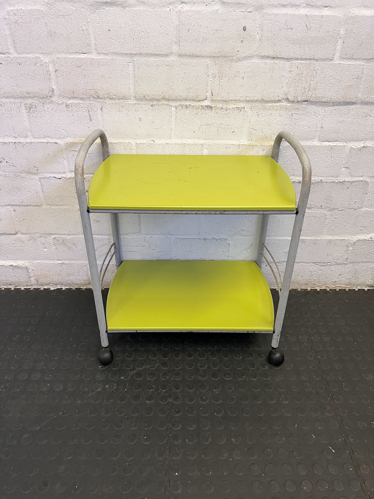 Bright Green Metal Rolling Cart with Minor Scratches