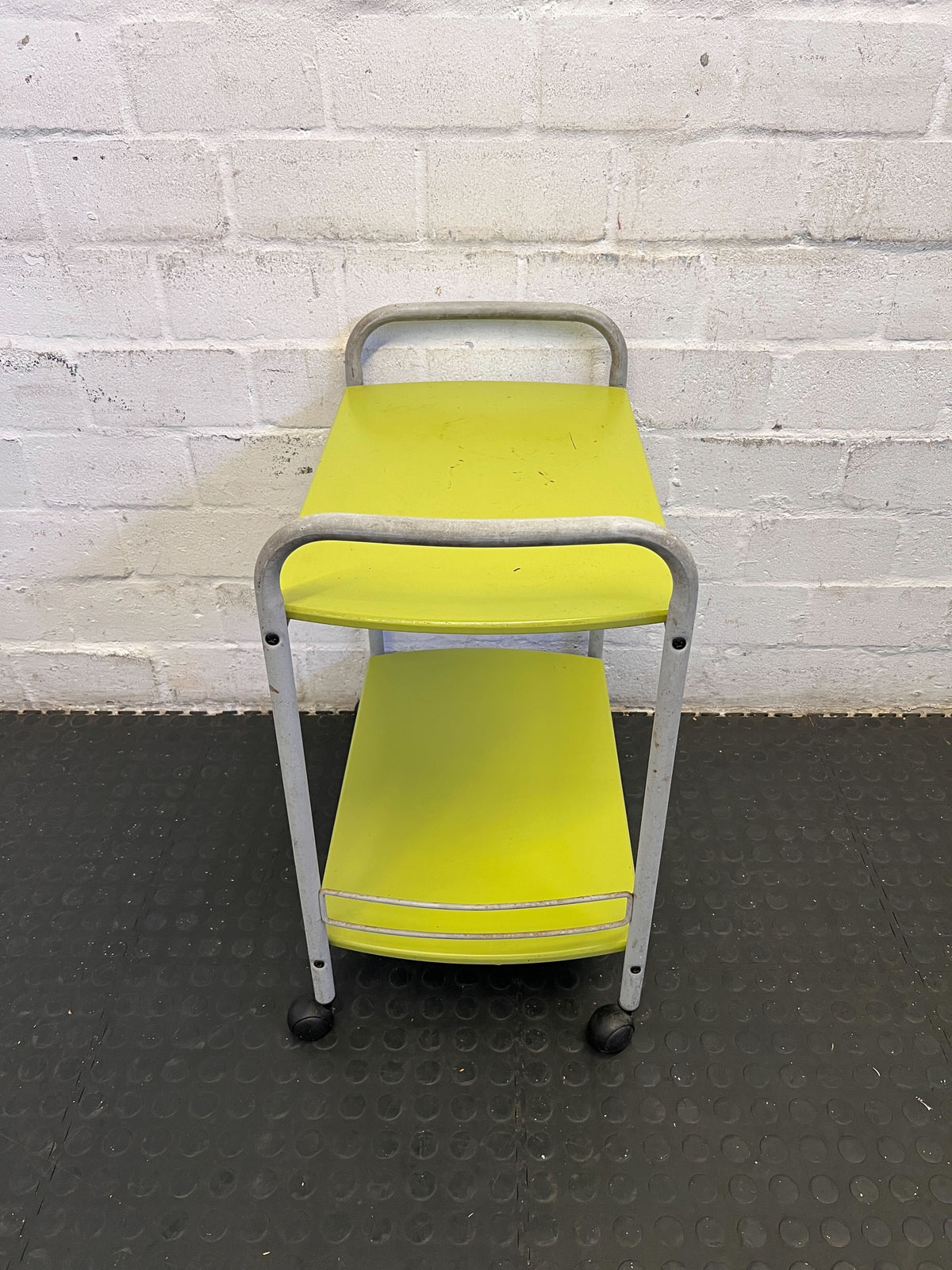 Bright Green Metal Rolling Cart with Minor Scratches