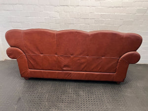 Classic Brown Leather Sofa with Wooden Accents