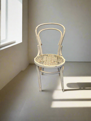 Chic Vintage White Rattan Chair with Minor Wear