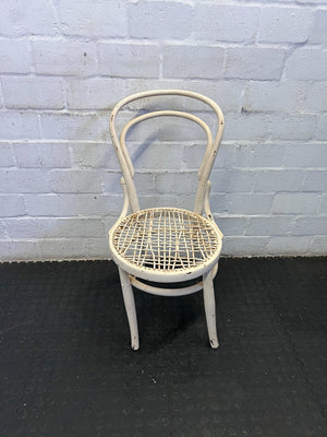 Chic Vintage White Rattan Chair with Minor Wear