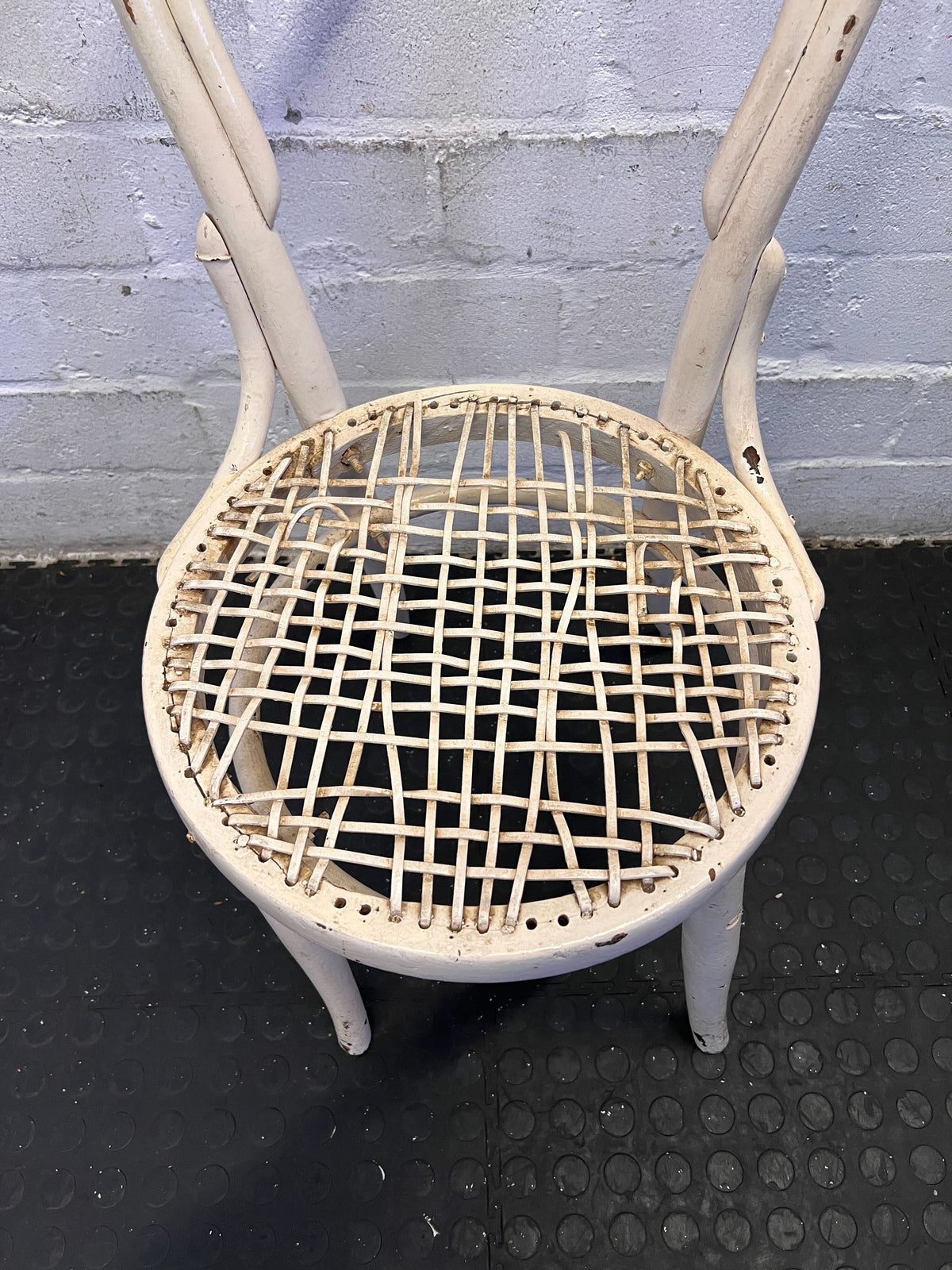 Charming Vintage White Rattan Chair with Minor Wear
