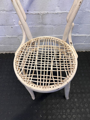 Charming Vintage White Rattan Chair with Minor Wear