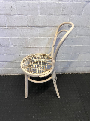 Chic Vintage White Rattan Chair with Minor Wear