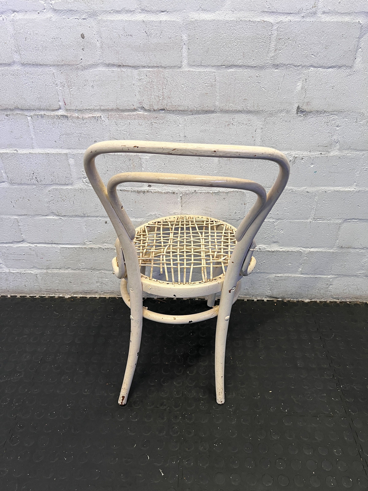 Charming Vintage White Rattan Chair with Minor Wear