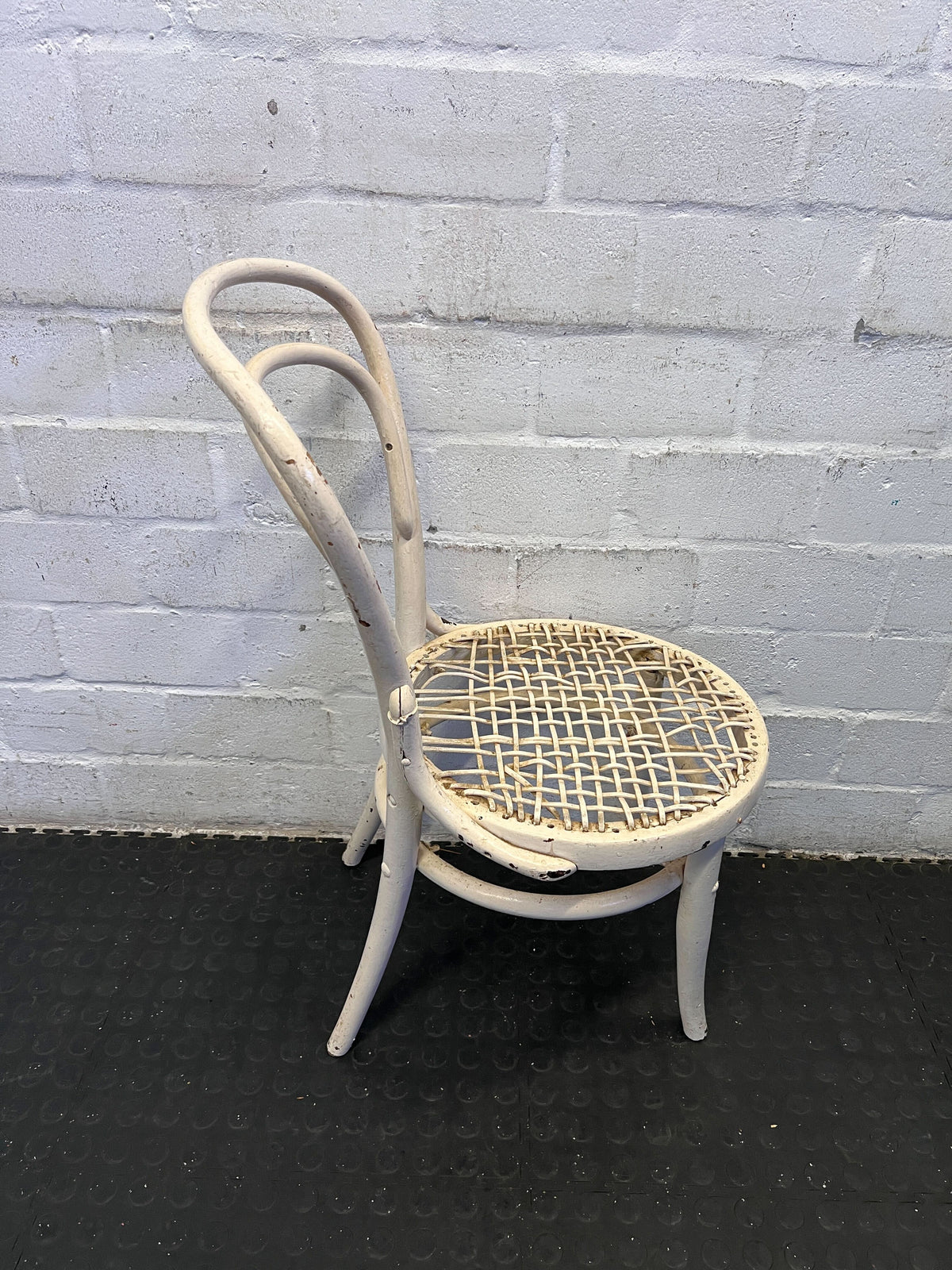 Chic Vintage White Rattan Chair with Minor Wear