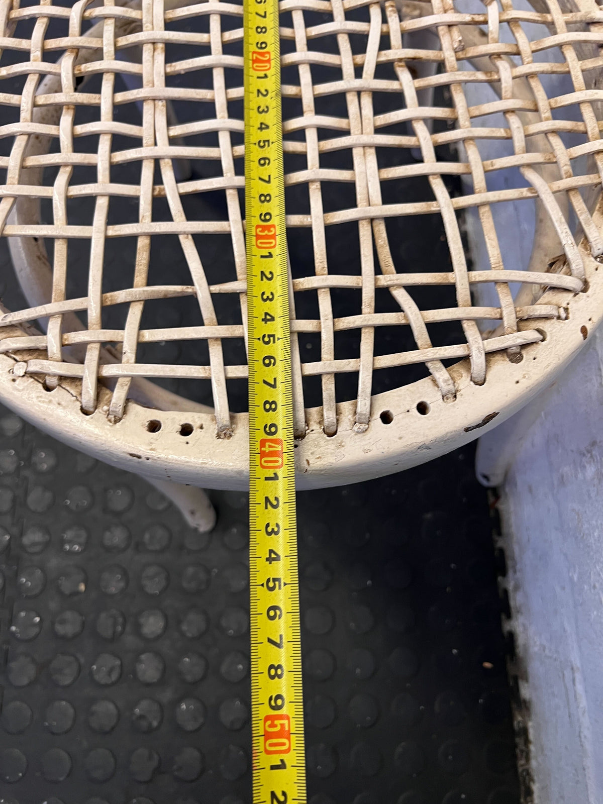 Charming Vintage White Rattan Chair with Minor Wear