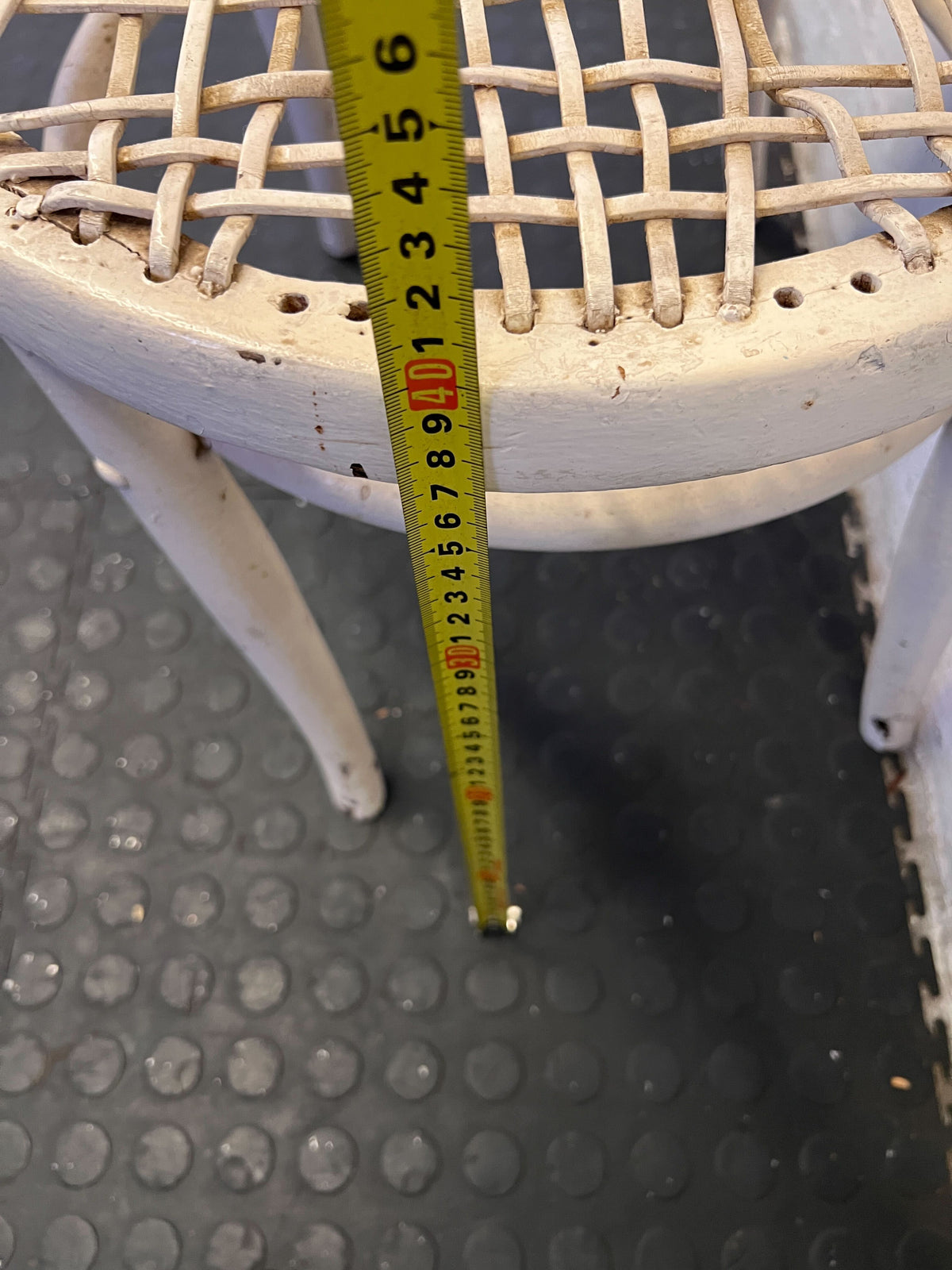 Chic Vintage White Rattan Chair with Minor Wear