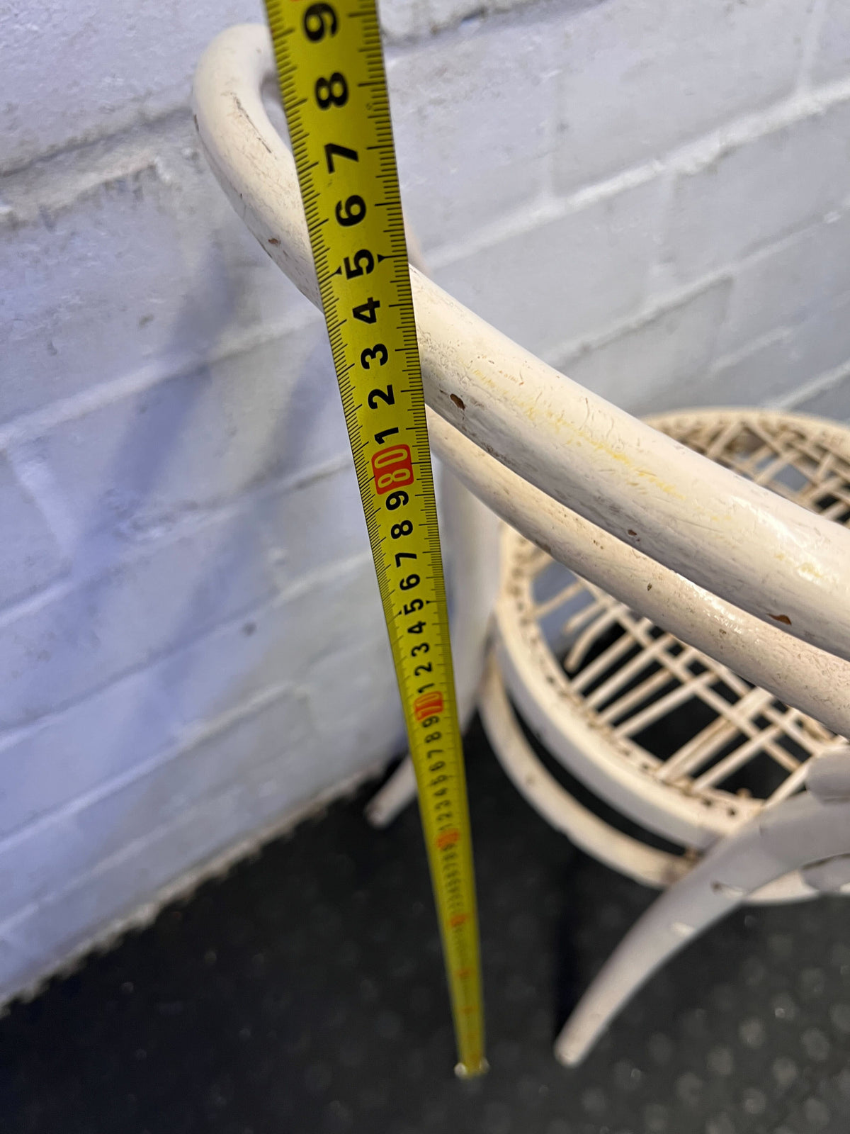 Chic Vintage White Rattan Chair with Minor Wear
