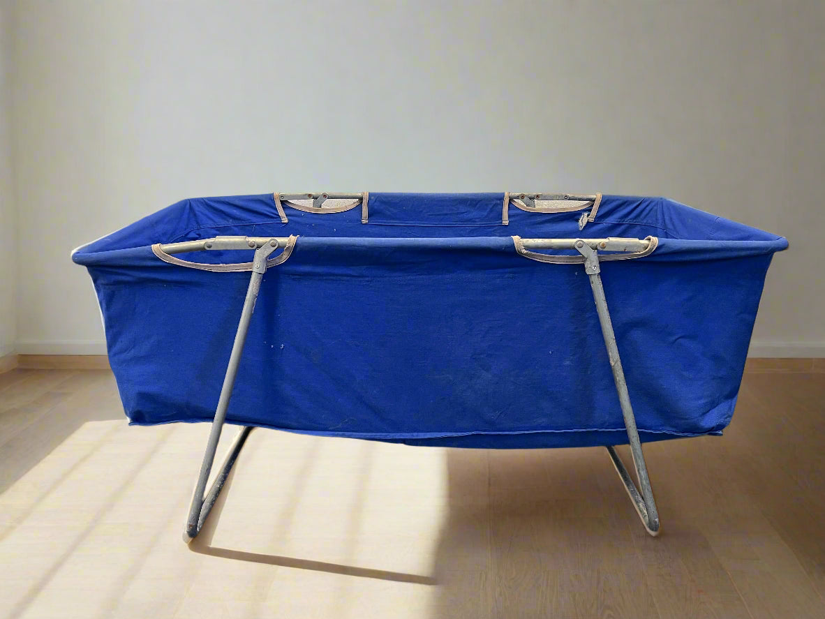 Foldable Blue Canvas Camping Cot – Lightweight & Durable Outdoor Bed