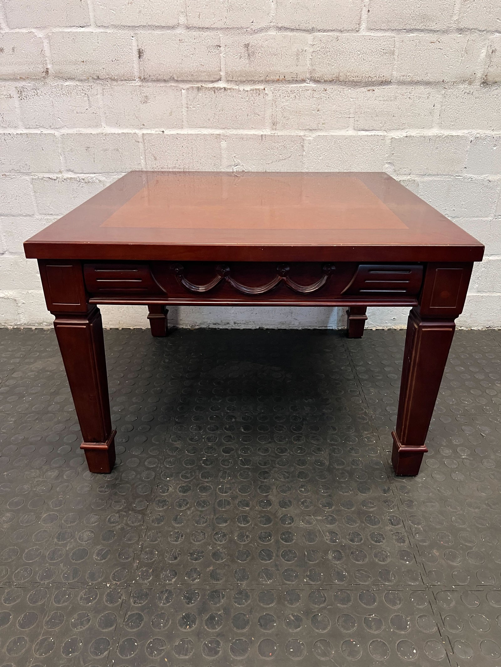 Dark Wood Square Coffee Table with Elegant Detailing - PRICE DROP