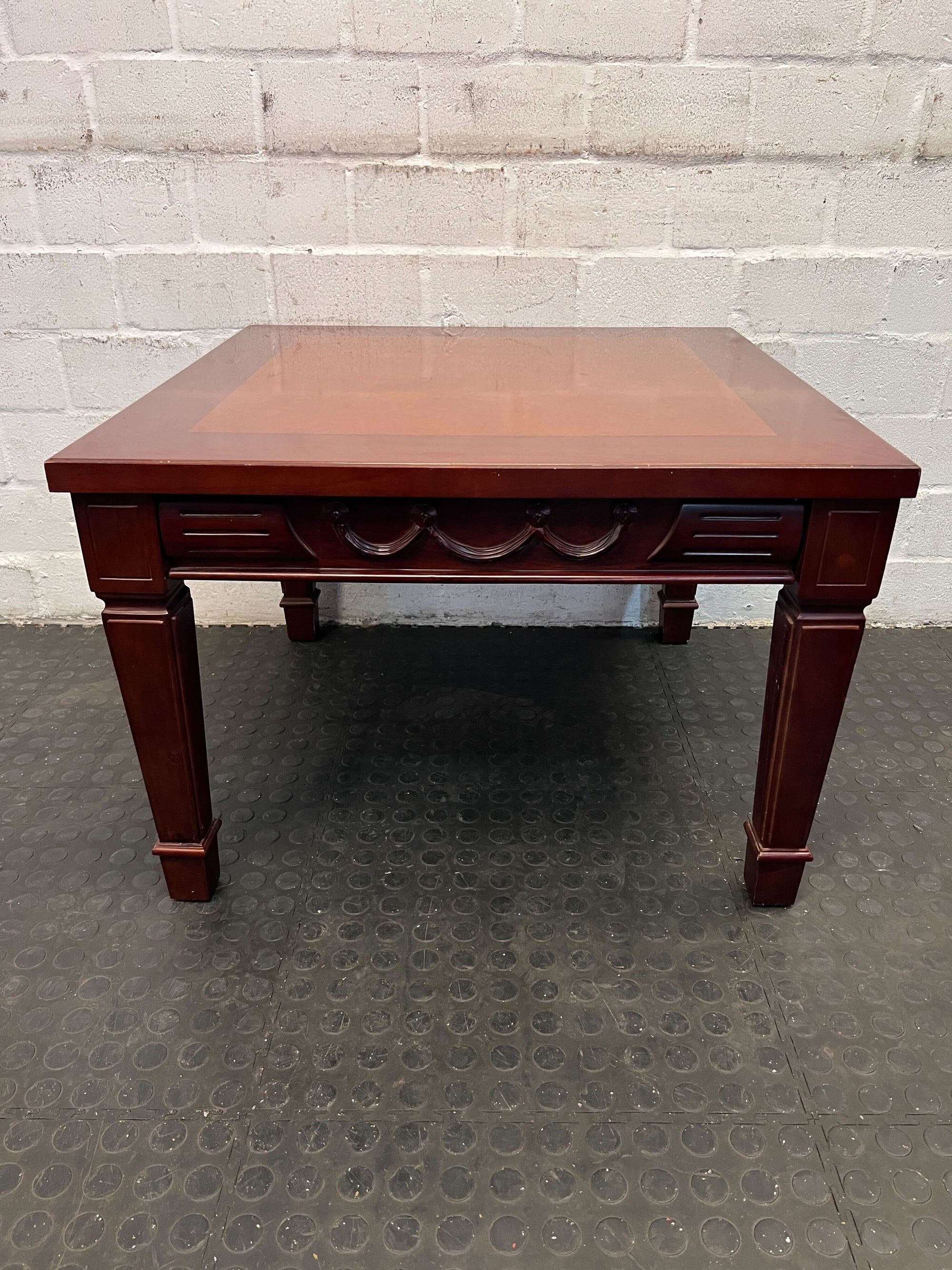 Dark Wood Square Coffee Table with Elegant Detailing