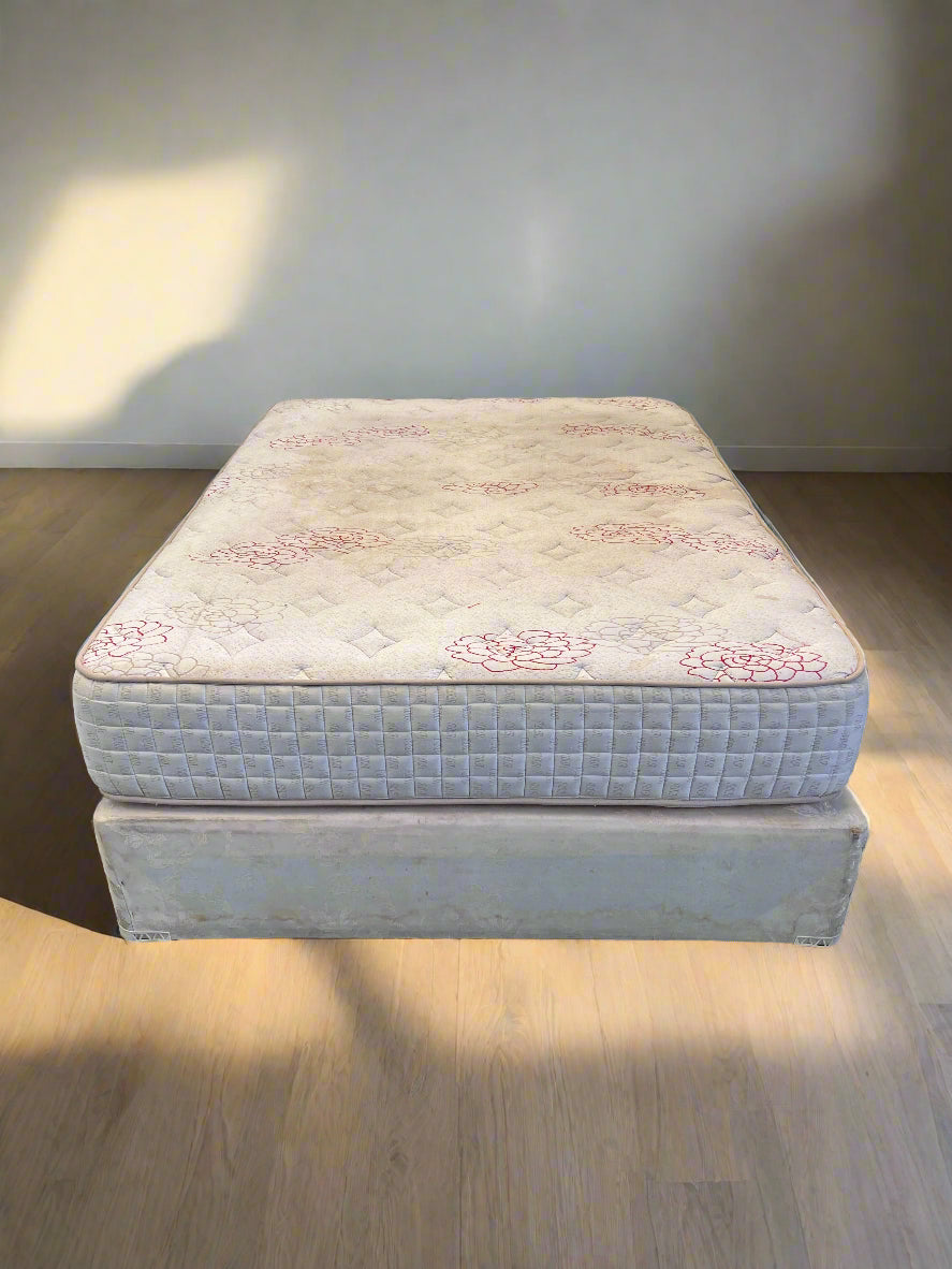 Comfortable Double Mattress with Stain Marks and Box Spring Base