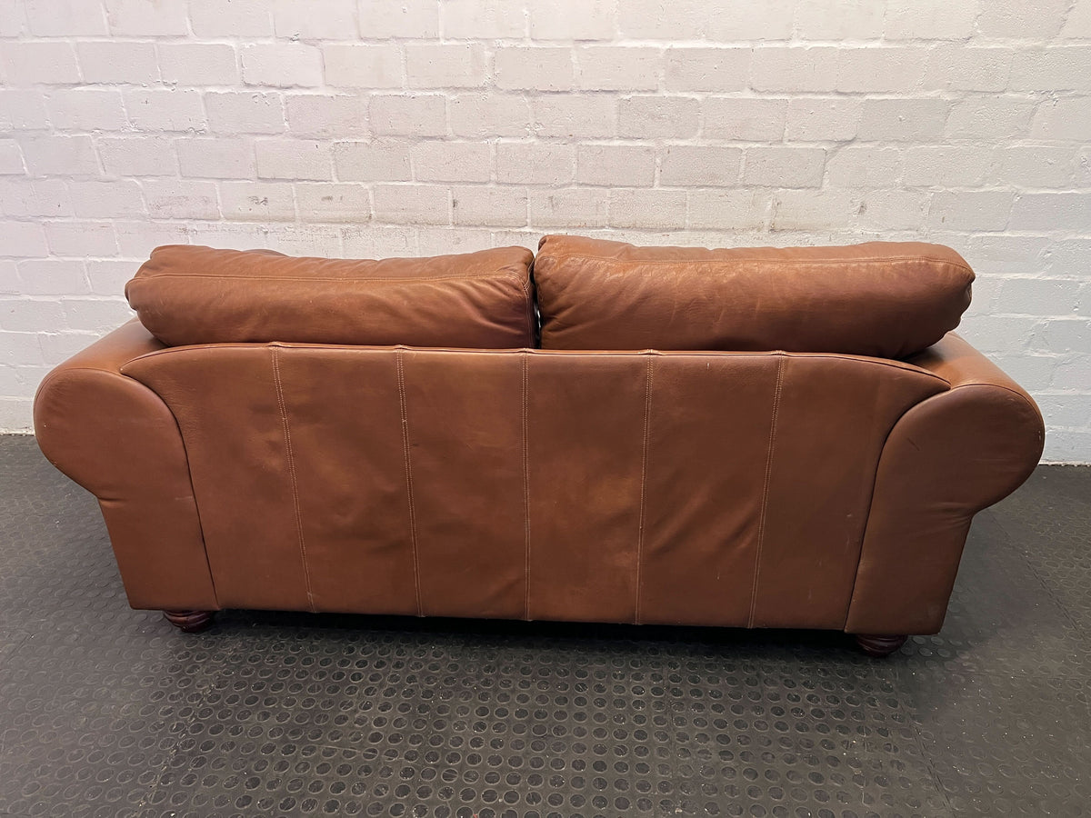 Brown Leather Two-Seater Sofa with Decorative Nails - Has A Minor Tear - REDUCED