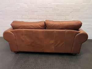 Brown Leather Two-Seater Sofa with Decorative Nails