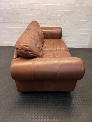 Brown Leather Two-Seater Sofa with Decorative Nails