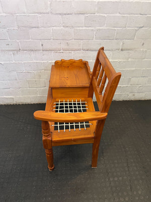 Vintage Wooden Bench with Drawer and Cane Seat – Rustic Charm