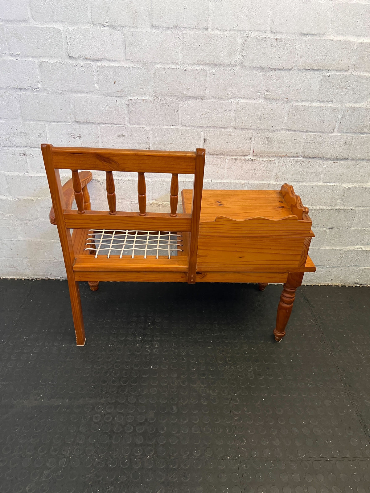 Vintage Wooden Bench with Drawer and Cane Seat – Rustic Charm
