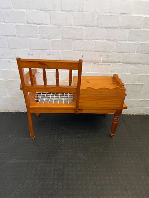 Vintage Wooden Bench with Drawer and Cane Seat – Rustic Charm