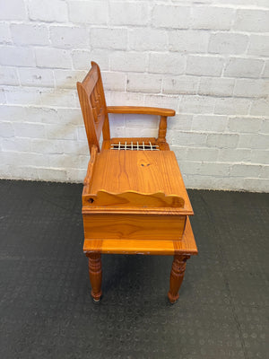 Vintage Wooden Bench with Drawer and Cane Seat – Rustic Charm