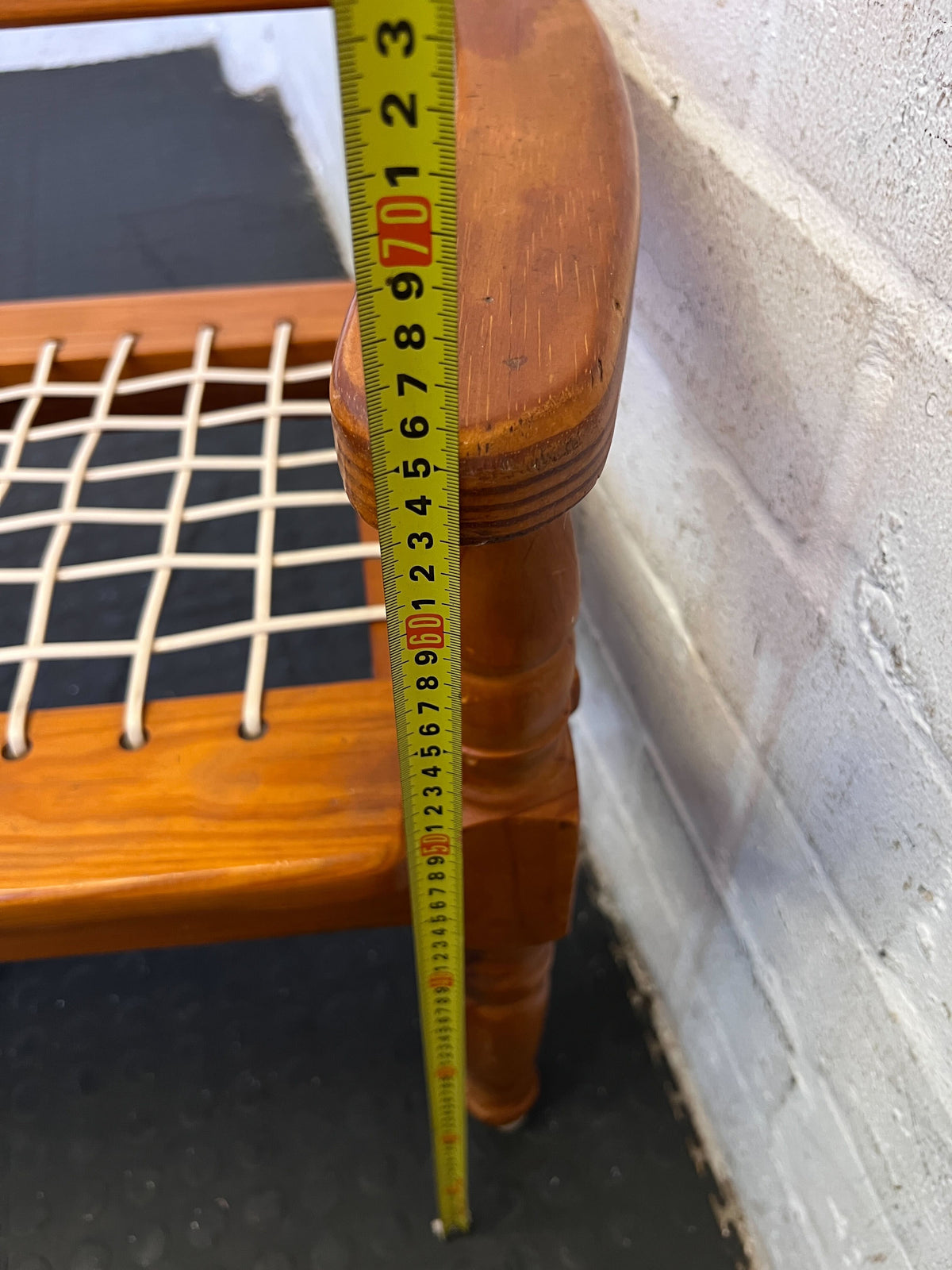 Vintage Wooden Bench with Drawer and Cane Seat – Rustic Charm