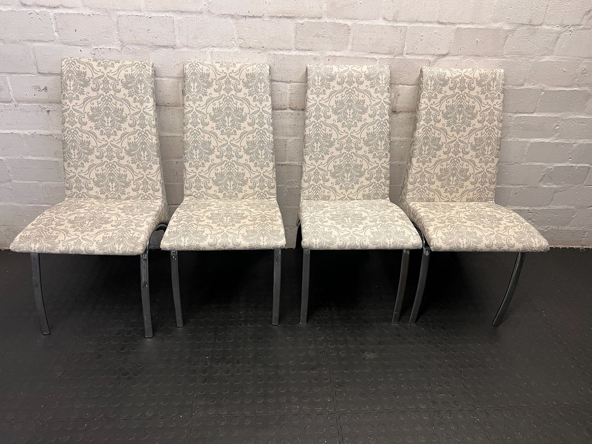 Elegant Grey Patterned Dining Chair with Minor Wear & Sturdy Frame - PRICE DROP
