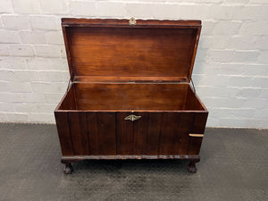 Vintage Wooden Storage Chest with Carved Feet - Rustic Brown Finish