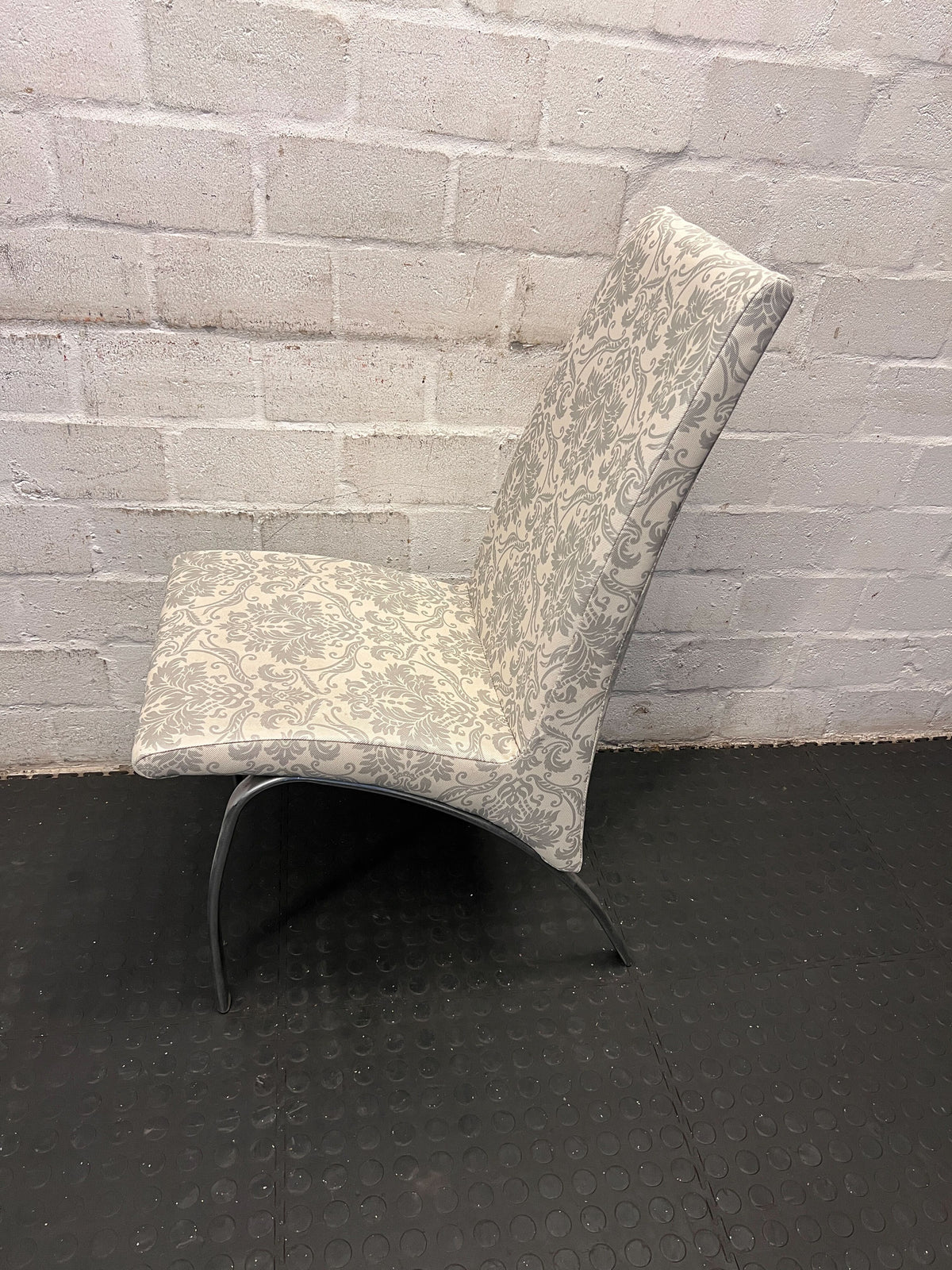 Elegant Grey Patterned Dining Chair with Minor Wear & Sturdy Frame - PRICE DROP