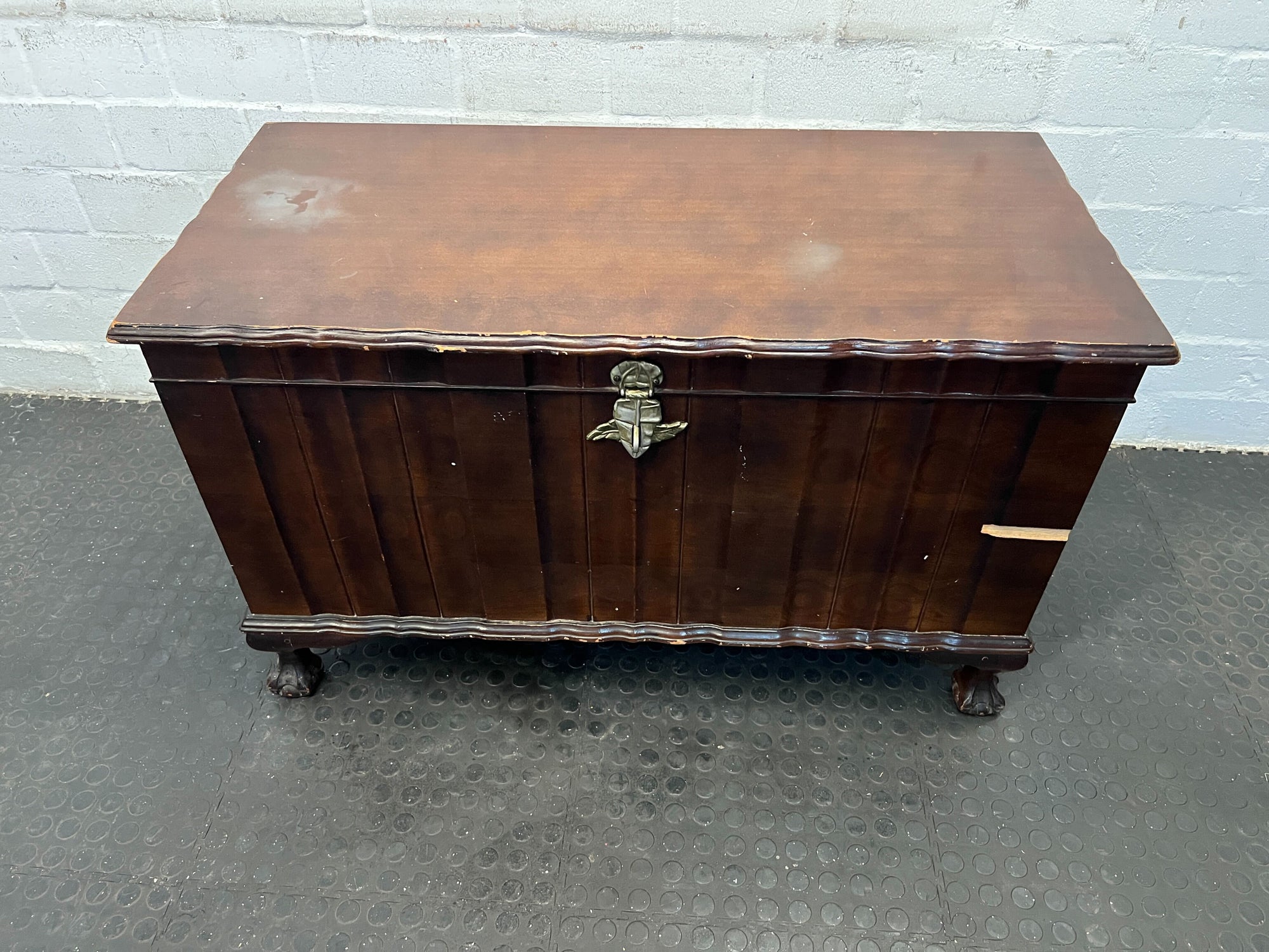 Vintage Wooden Storage Chest with Carved Feet - Rustic Brown Finish