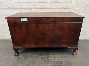 Vintage Wooden Storage Chest with Carved Feet - Rustic Brown Finish