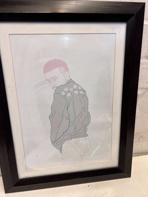 Framed Artistic Print of Figure in Casual Wear, Minor Scratches - 2ndhandwarehouse.com
