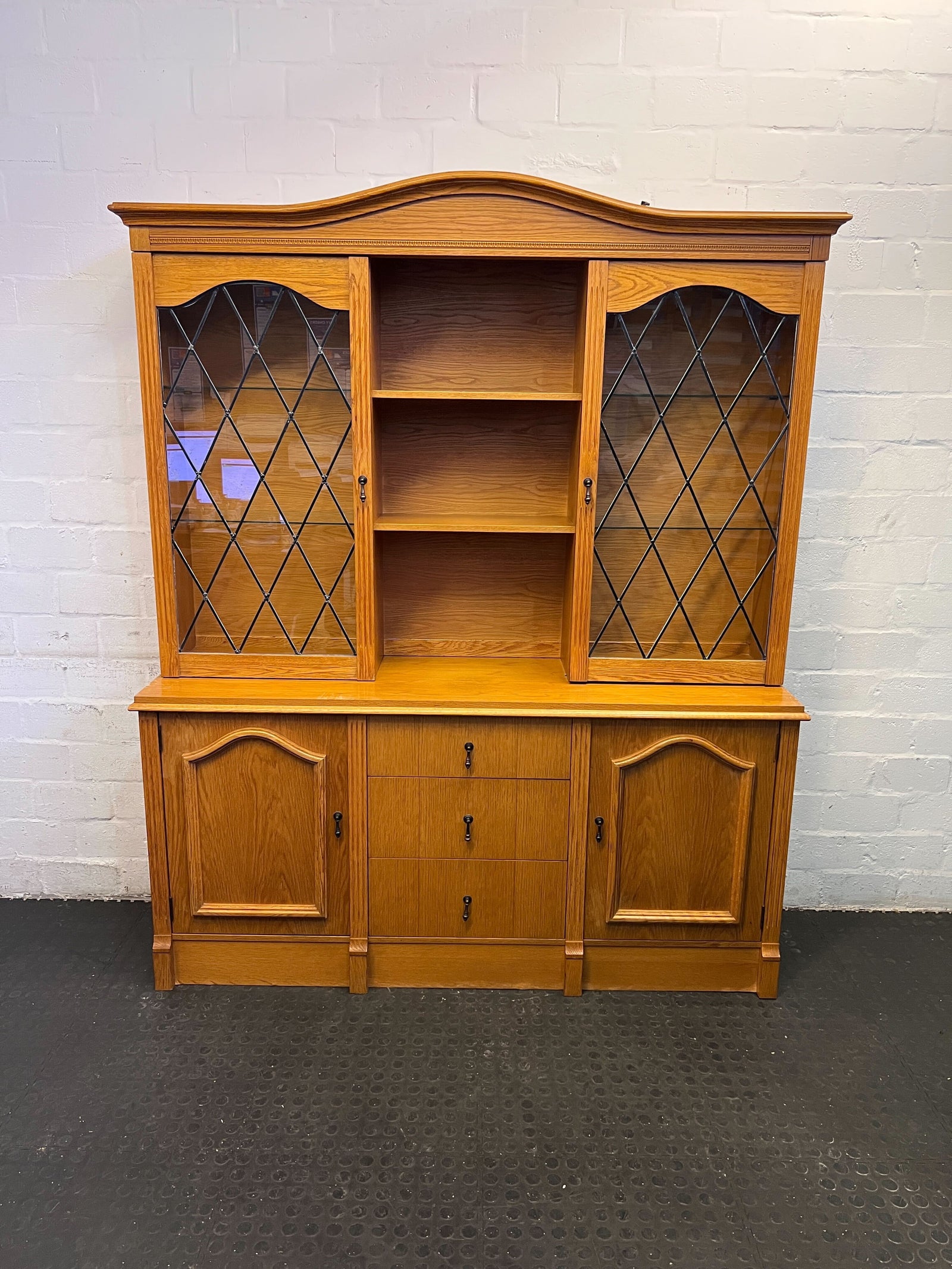 Vintage Oak Display Cabinet with Glass Doors – Minor Wear