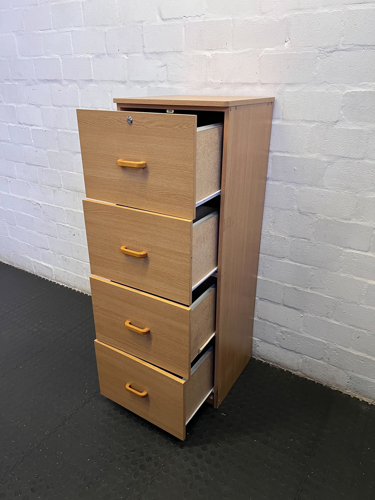 Stylish Light Wood 4-Drawer Storage Cabinet with Minor Wear